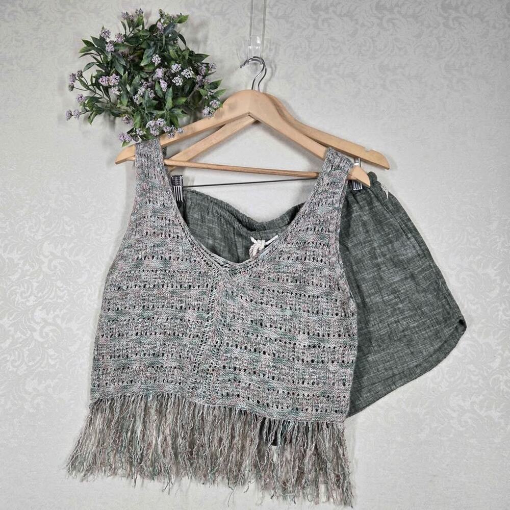 2 pc Summer Bundle XL Green NWT Pull-On Shorts Linen Blend Crochet Fringe Tank